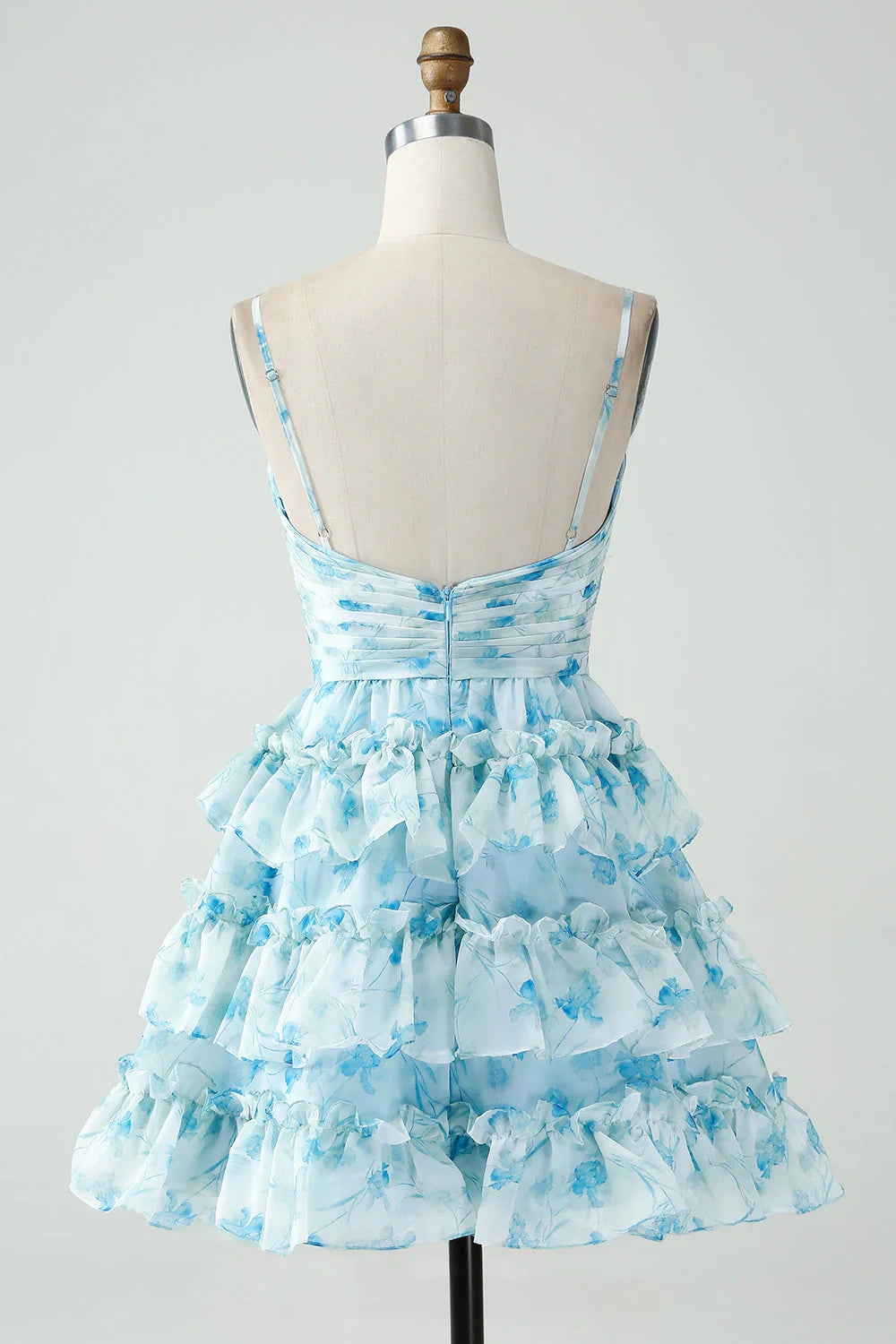 Chiffon A-Line Sweetheart Spaghetti Straps Tiered Homecoming Dress