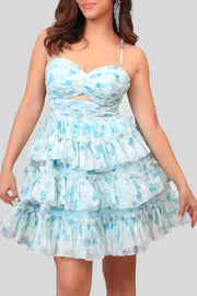 Chiffon A-Line Sweetheart Spaghetti Straps Tiered Homecoming Dress