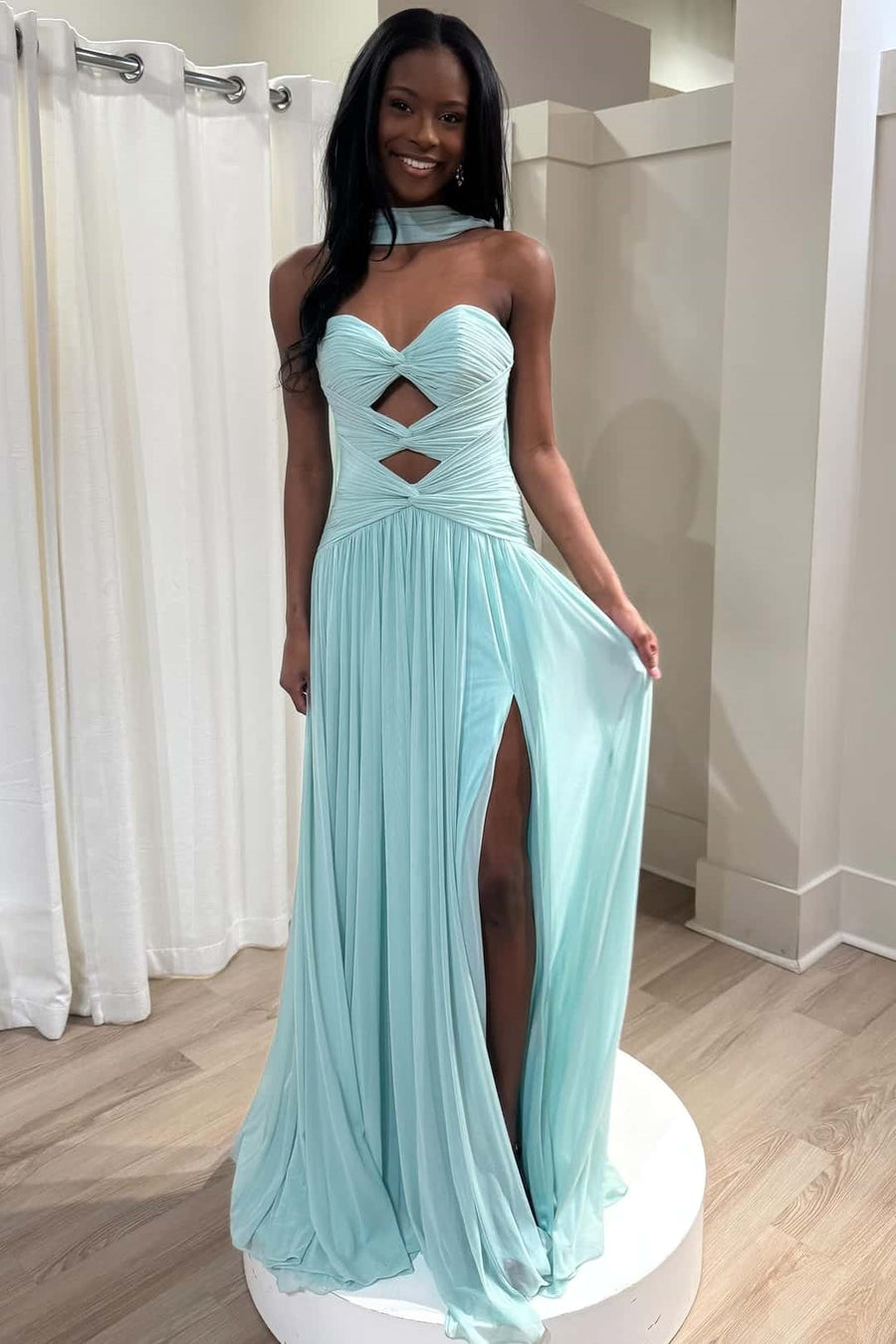 Chiffon A-Line Sweetheart Strapless Party Prom Dress With Slit