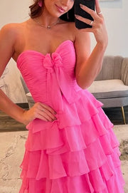 Chiffon A-Line Sweetheart Strapless Tiered Formal Party Dress