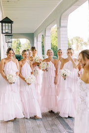 Chiffon A-Line Tiered Sleeveless Maxi Bridesmaid Dress