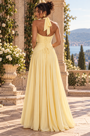 Chiffon A-Line V-Neck Halter Lace-Up Party Prom Dress With Leg Slit