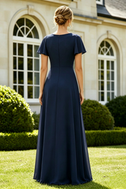Chiffon A-Line V-Neck Short Sleeves Maxi Mother Of The Bride Dress