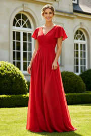 Chiffon A-Line V-Neck Short Sleeves Maxi Mother Of The Bride Dress