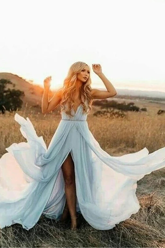 Chiffon A-Line V-Neck Sleeveless Summer Wedding Dress