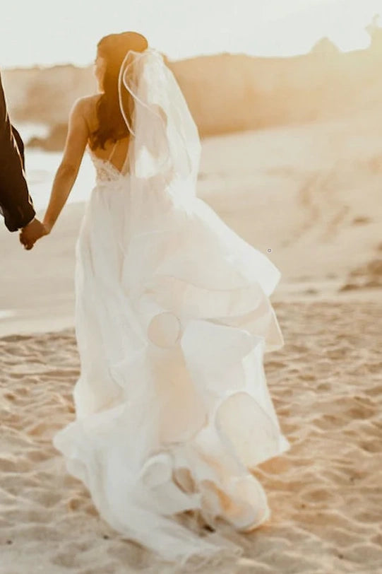 Chiffon A-Line V-Neck Spaghetti Straps Empire Wedding Dress Ivory / US 10 Chiffon A-Line V-Neck Spaghetti Straps Empire Wedding Dress Ivory / US 10