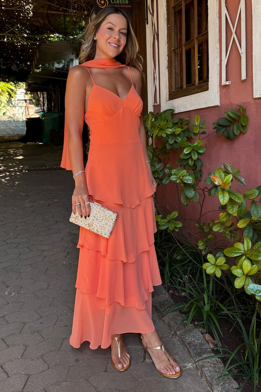 Chiffon A-Line V-Neck Spaghetti Straps Tiered Party Prom Dress