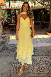 Chiffon A-Line V-Neck Spaghetti Straps Tiered Party Prom Dress