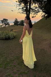 Chiffon Bateau Backless Sleeveless Long Party Prom Dress