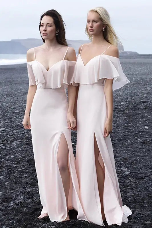 Chiffon Off-Shoulder Sleeveless Long Bridesmaid Dress