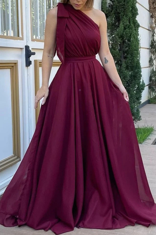 Chiffon One Shoulder Sleeveless A-Line Bridesmaid Dress