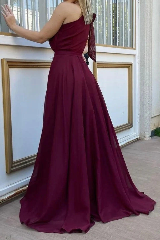 Chiffon One Shoulder Sleeveless A-Line Bridesmaid Dress