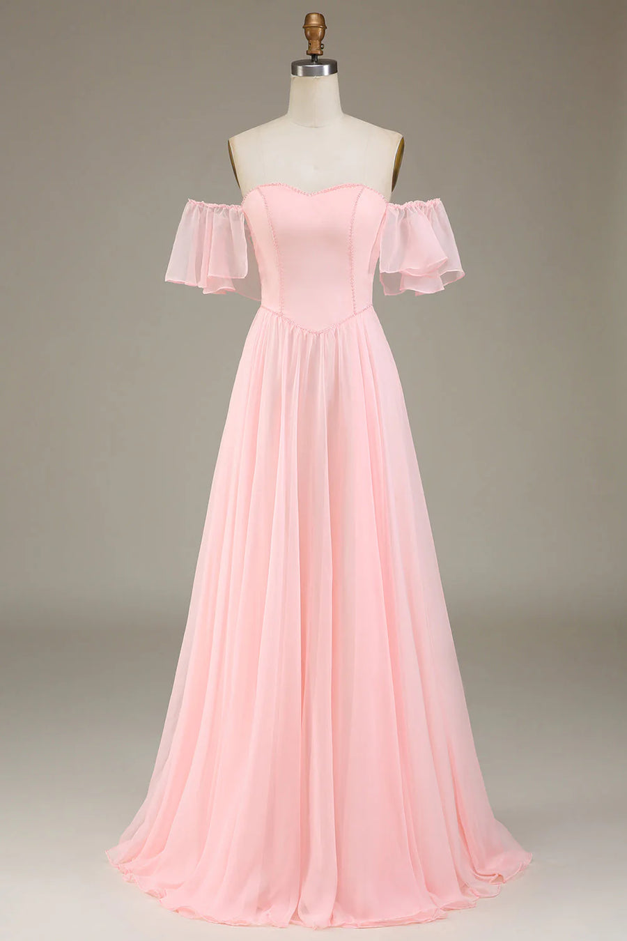 Chiffon Pink A-Line Off-Shoulder Sweetheart Empire Bridesmaid Dress