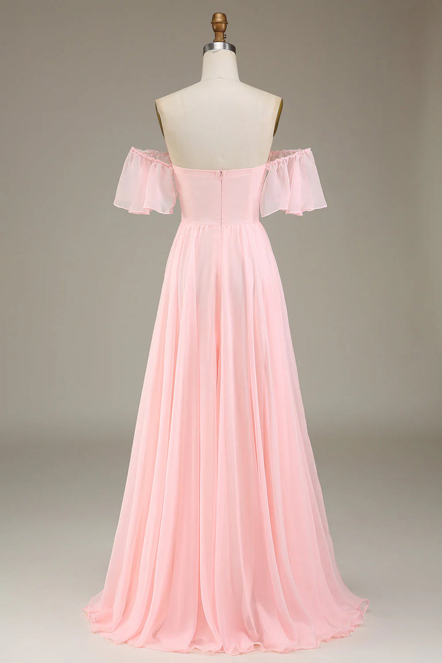 Chiffon Pink A-Line Off-Shoulder Sweetheart Empire Bridesmaid Dress