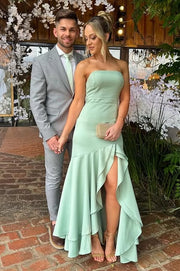 Chiffon Strapless Empire Party Prom Dress With Ruffle Slit 