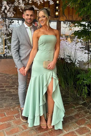 Chiffon Strapless Empire Party Prom Dress With Ruffle Slit 