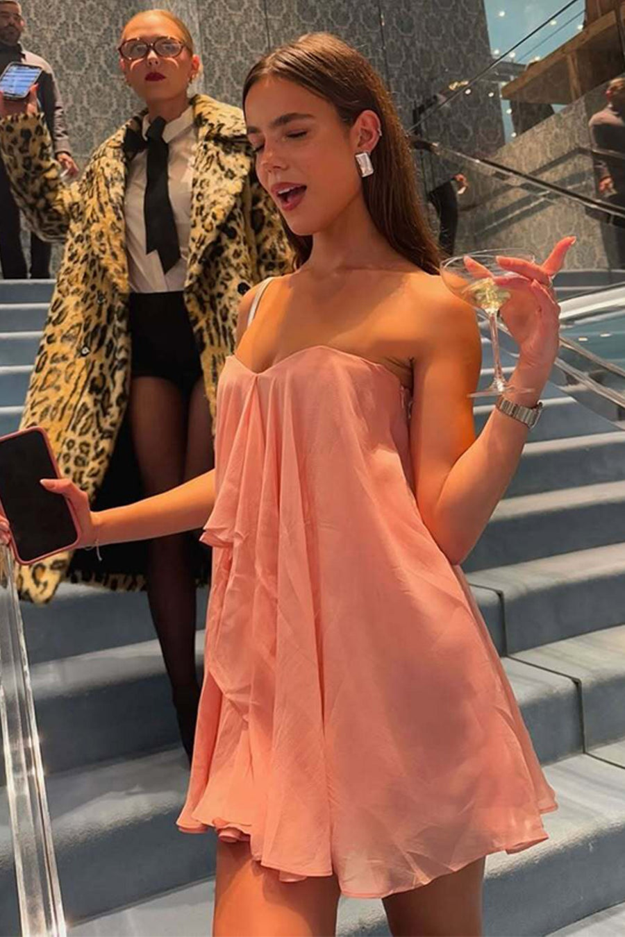 Chiffon Strapless Sleeveless Ruffle Mini Party Homecoming Dress Pink / M Chiffon Strapless Sleeveless Ruffle Mini Party Homecoming Dress Pink / M
