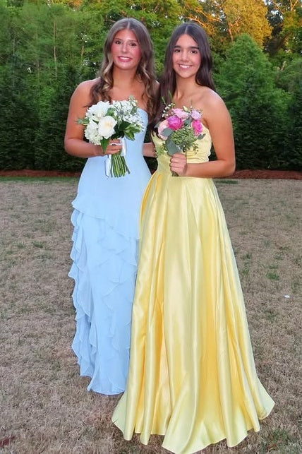 Chiffon Strapless Tiered Ruffle A-Line Party Prom Dress With Leg Slit