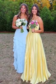 Chiffon Strapless Tiered Ruffle A-Line Party Prom Dress With Leg Slit