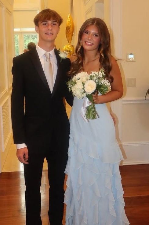 Chiffon Strapless Tiered Ruffle A-Line Party Prom Dress With Leg Slit