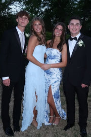 Chiffon Strapless Tiered Ruffle A-Line Party Prom Dress With Leg Slit