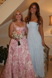 Chiffon Strapless Tiered Ruffle A-Line Party Prom Dress With Leg Slit