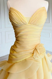 Chiffon Tiered A-Line Pleated Empire Strapless Party Prom Dress
