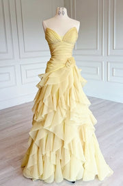 Chiffon Tiered A-Line Pleated Empire Strapless Party Prom Dress