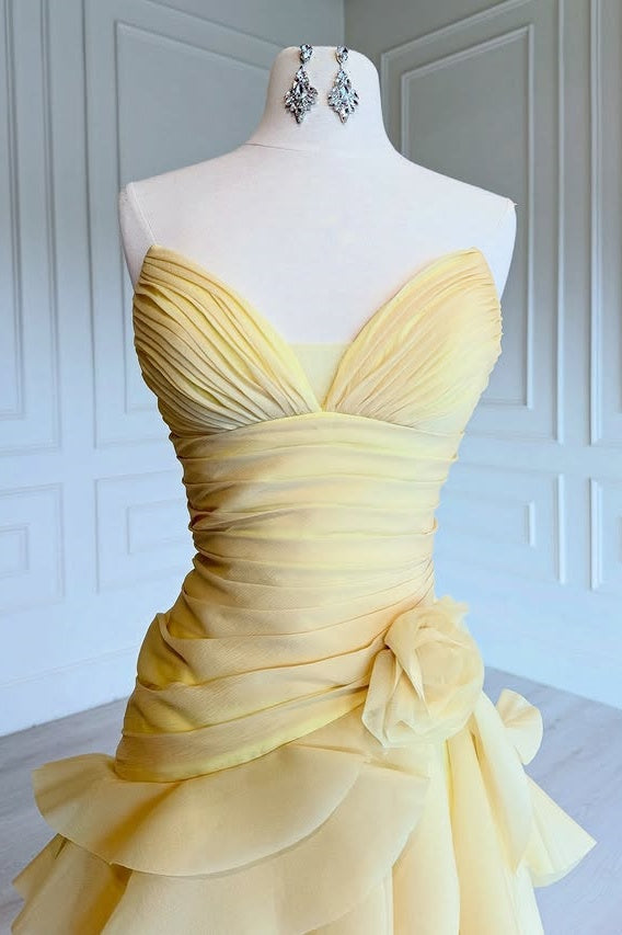 Chiffon Tiered A-Line Pleated Empire Strapless Party Prom Dress