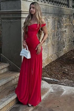 Chiffon V-Neck Off-Shoulder A-Line Party Prom Dress