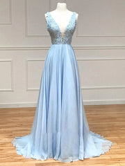 Chiffon V-Neck Sleeveless Appliques A-Line Prom Dress