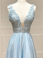 Chiffon V-Neck Sleeveless Appliques A-Line Prom Dress