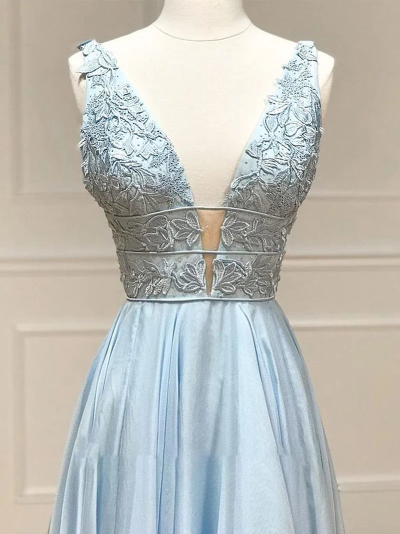 Chiffon V-Neck Sleeveless Appliques A-Line Prom Dress