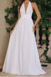 Classic A-Line Empire V-Neck Halter Backless Beach Wedding Dress