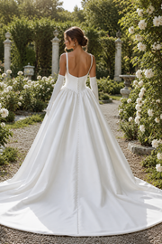 Classic A-Line Satin Straps Backless Wedding Dress With Train