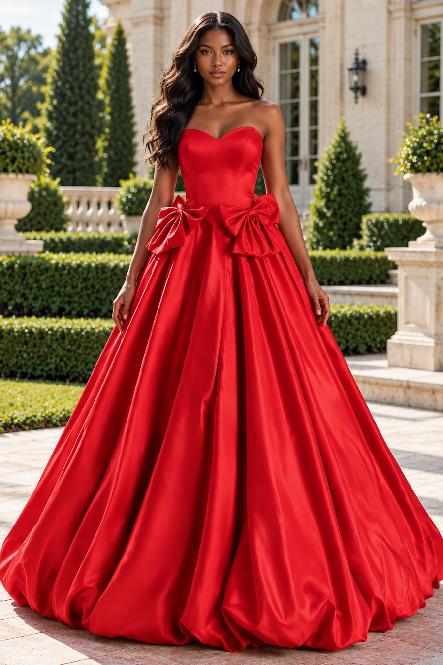 Classic A-Line Sweetheart Strapless Empire With Bow Party Prom Dress
