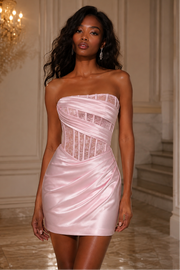 Classic Lace And Satin Fitted Strapless Lace-Up Homecoming Dress