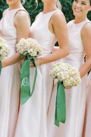 Classic Round Sleeveless Satin A-Line Long Bridesmaid Dress
