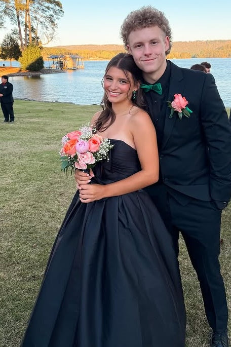 Classic Satin A-Line Bow Strapless Empire Party Prom Dress