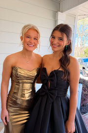 Classic Satin A-Line Bow Strapless Empire Party Prom Dress