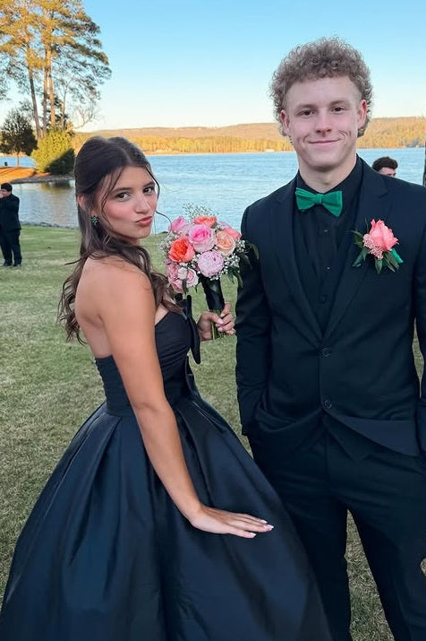 Classic Satin A-Line Bow Strapless Empire Party Prom Dress