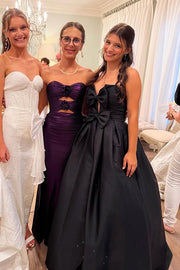Classic Satin A-Line Bow Strapless Empire Party Prom Dress
