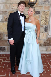Classic Satin A-Line Floor-Length Party Prom Dress With Bow