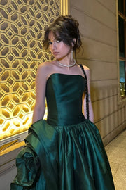 Classic Satin A-Line Strapless Empire Party Prom Dress With Slit 