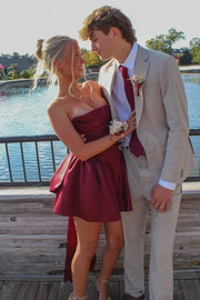 Classic Satin A-Line Strapless Homecoming Party Dress With Bow