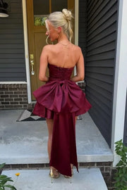 Classic Satin A-Line Strapless Homecoming Party Dress With Bow