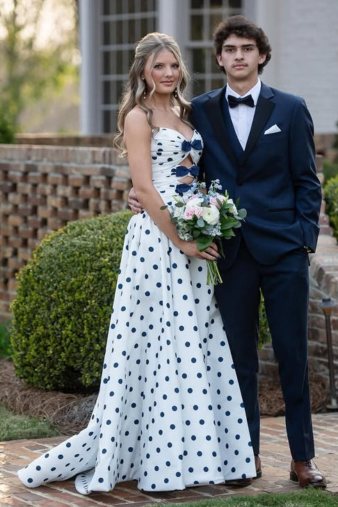 Classic Satin A-Line Strapless Party Prom Dress With Bows