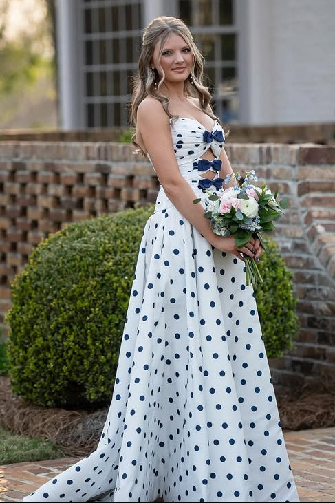 Classic Satin A-Line Strapless Party Prom Dress With Bows