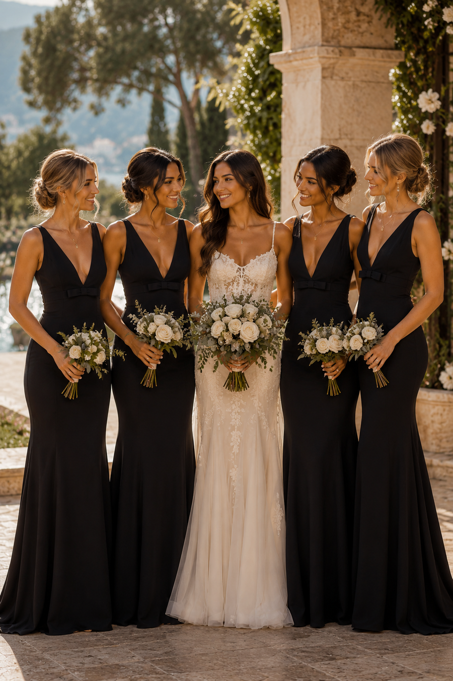 Classic Satin Mermaid Low V-Neck Straps V-Back Long Bridesmaid Dress