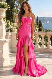 Classic Satin Mermaid Sweetheart Strapless Ruffle Long Party Prom Dress